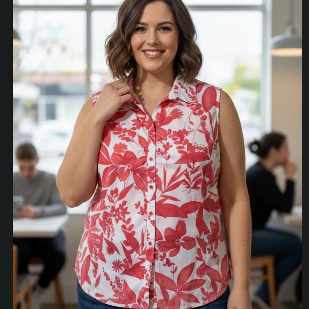 White Stag Red Floral Button-Down Shirt